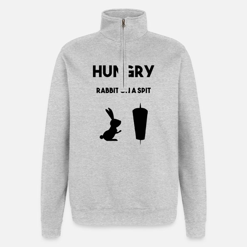 Hungriger Hasse vor Fleischspieß - Quarter-Zip-Sweatshirt - Grau meliert