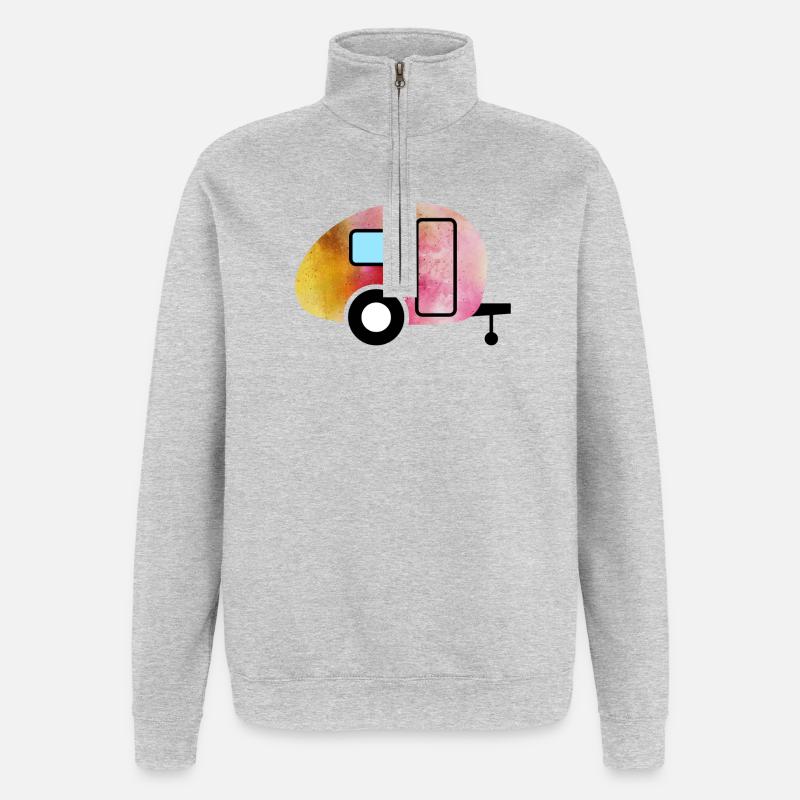 Caravan Aquarell Wohnwagen Camping - Quarter-Zip-Sweatshirt - Grau meliert
