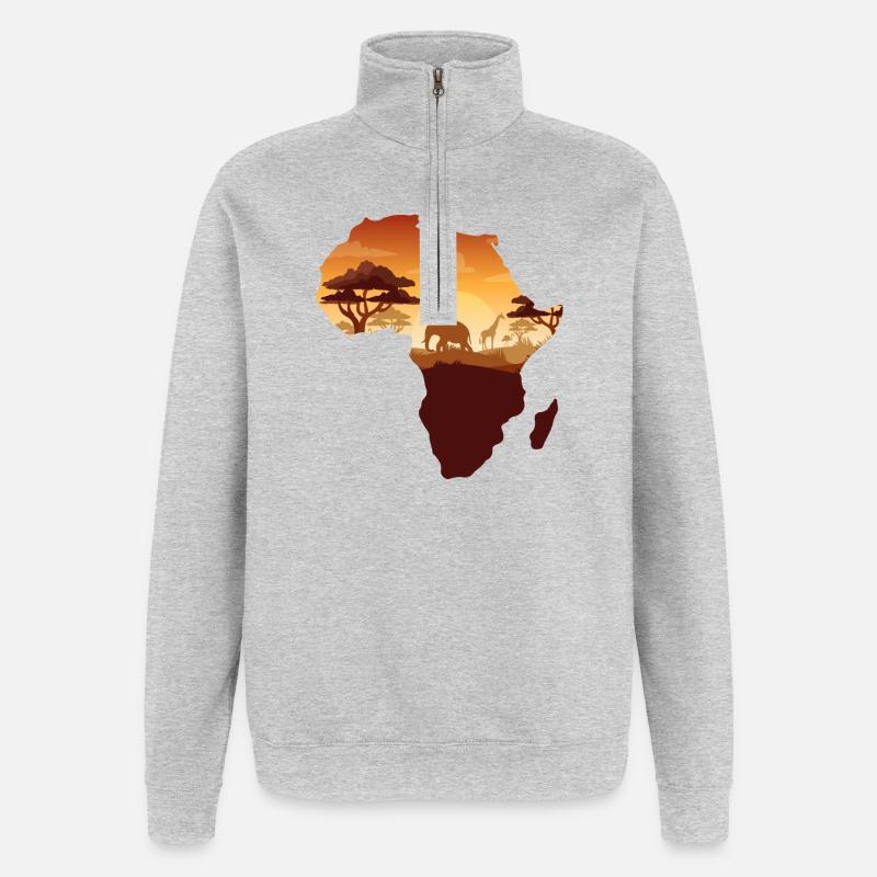 African Safari Map - Quarter-Zip Sweatshirt - heather grey