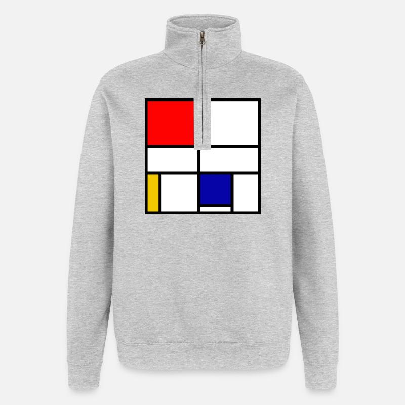 Mondrian 3 - Sweat à zip 1/4 - gris chiné