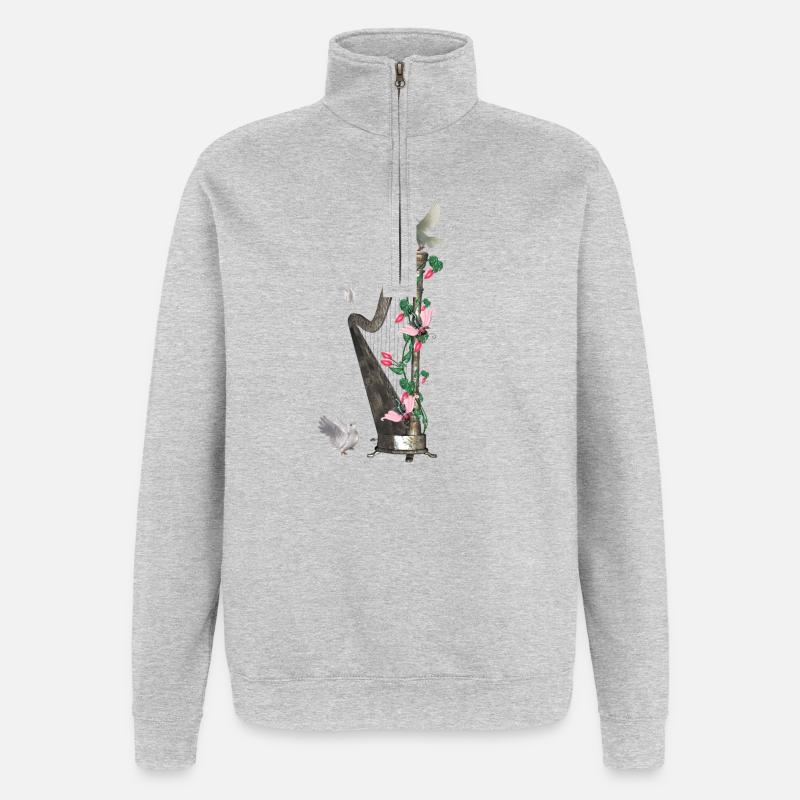 Wunderbare Harfe mit Taube - Quarter-Zip-Sweatshirt - Grau meliert