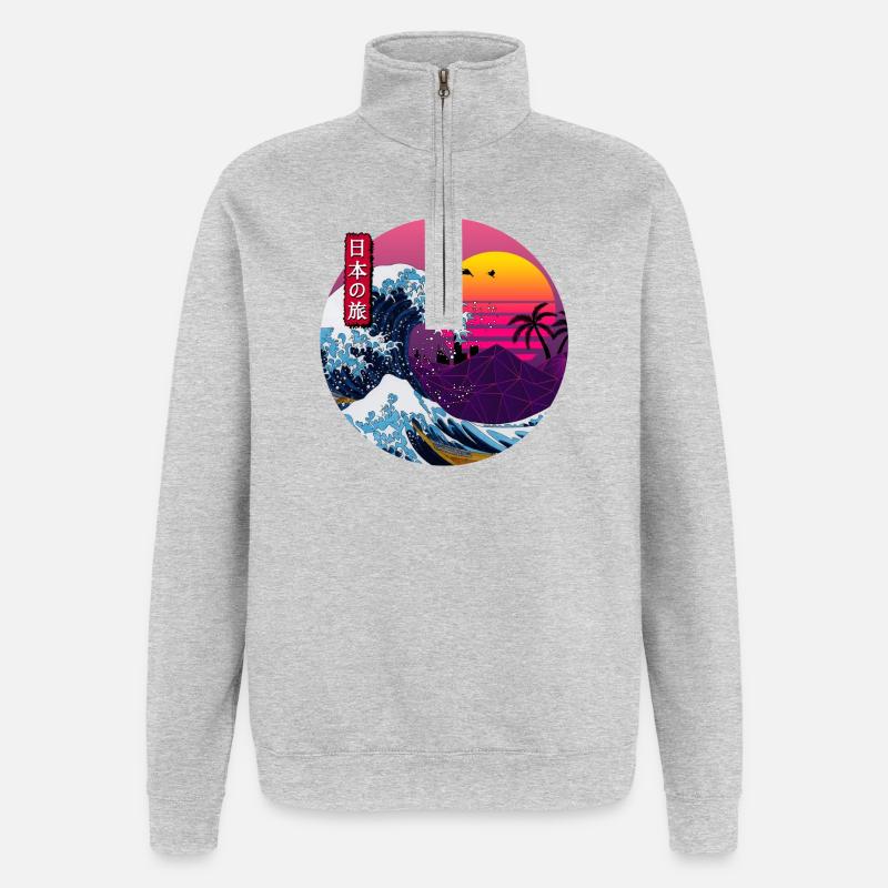 Retro Japanese Wave - Quarter-Zip Sweatshirt - heather grey