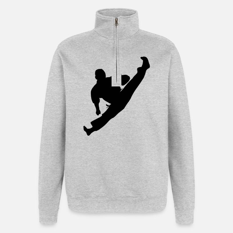 Jumpkick Geri Kick Karate oder Teakwondo - Quarter-Zip-Sweatshirt - Grau meliert