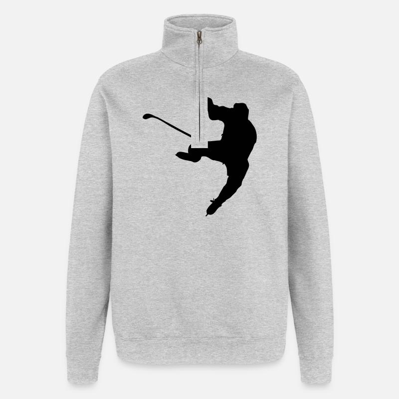 ice hockey shadow image logo - Quarter-Zip Sweatshirt - heather grey