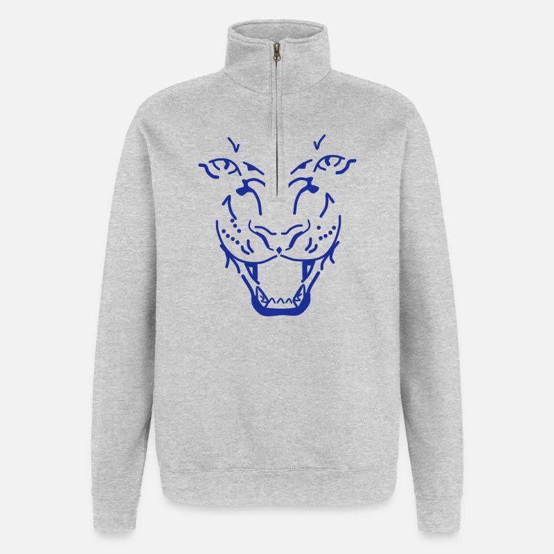 Ornament Schädel Tigermotiv - Quarter-Zip-Sweatshirt - Grau meliert