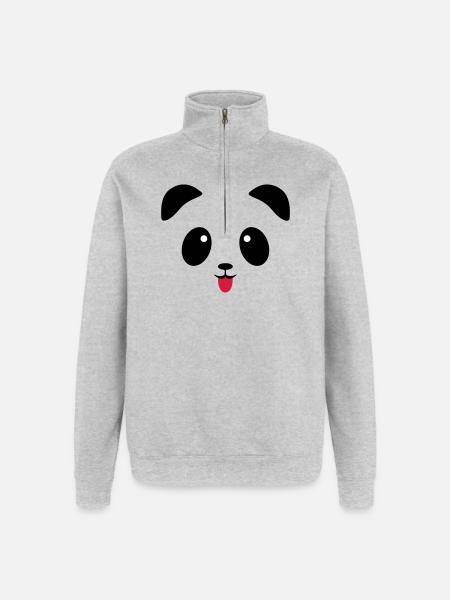 Panda Gesicht Zunge - Quarter-Zip-Sweatshirt - Grau meliert