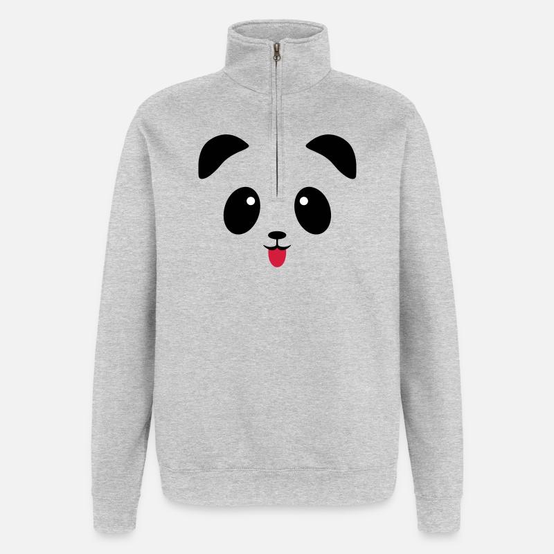 Langue de visage de panda - Sweat à zip 1/4 - gris chiné