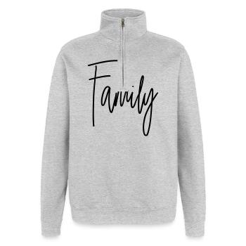 Family - Quarter-Zip-Sweatshirt - Grau meliert - Vorne - AI Model Female 172 light (172cm) & AI Model Male 178 dark (178cm)