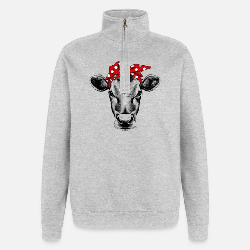 Bandana vache vache - Sweat à zip 1/4 - gris chiné