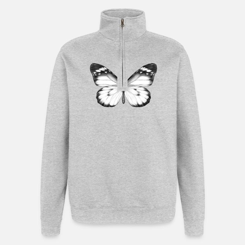 Monochromer Schmetterling - Quarter-Zip-Sweatshirt - Grau meliert