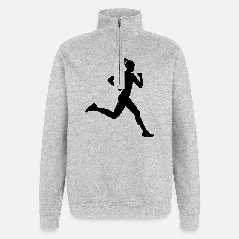 Läuferin oder Läuferin beim Laufen - Quarter-Zip-Sweatshirt - Grau meliert