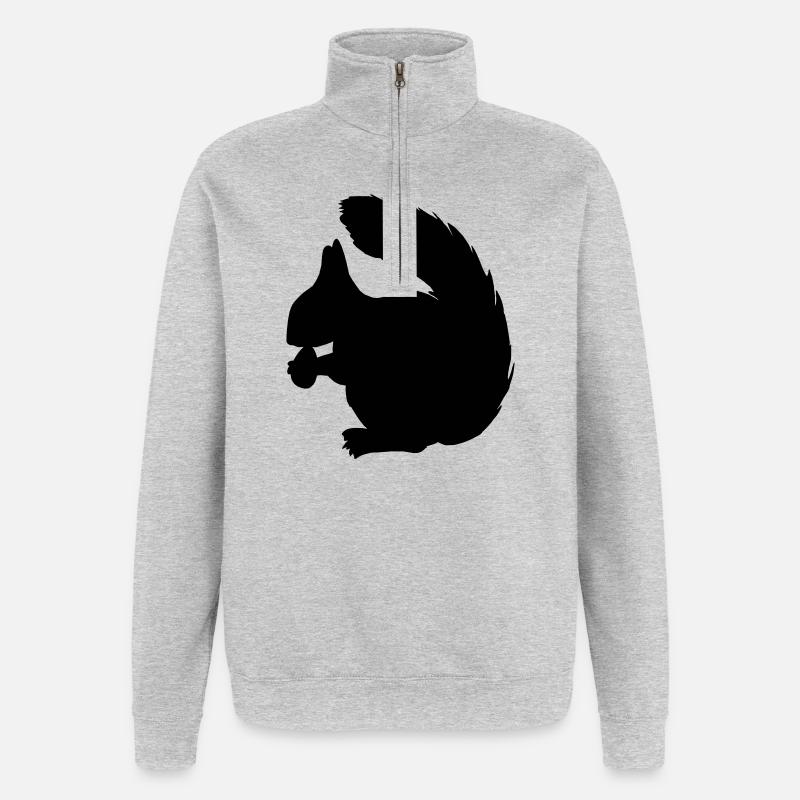 Eichhörnchen mit Nussschattenfigur - Quarter-Zip-Sweatshirt - Grau meliert