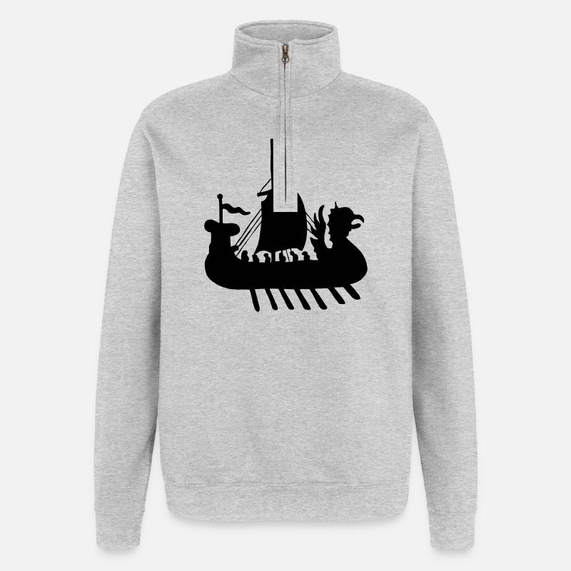 Image d’ombre de bateau viking - Sweat à zip 1/4 - gris chiné