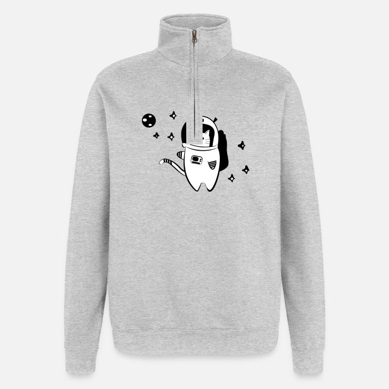 Chat cool dans l'espace - Sweat à zip 1/4 - gris chiné