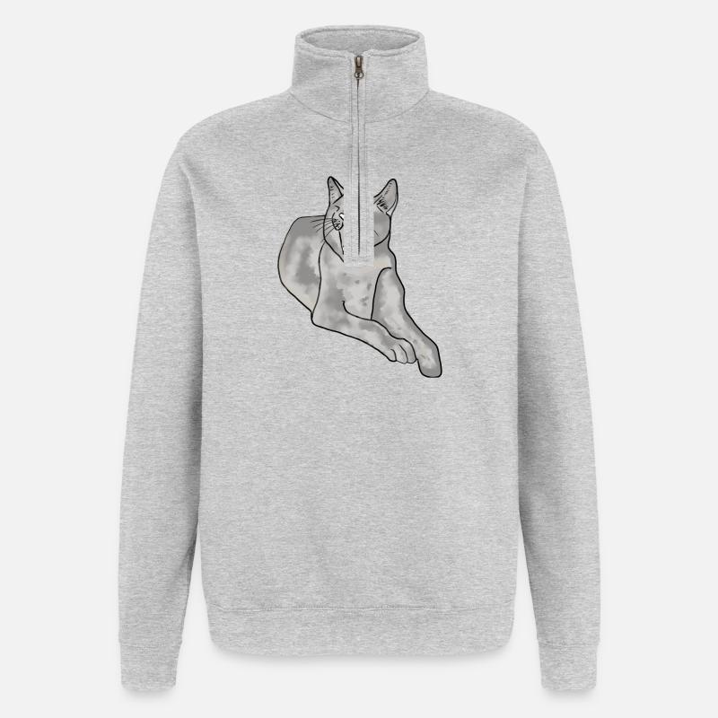 chat - Sweat à zip 1/4 - gris chiné