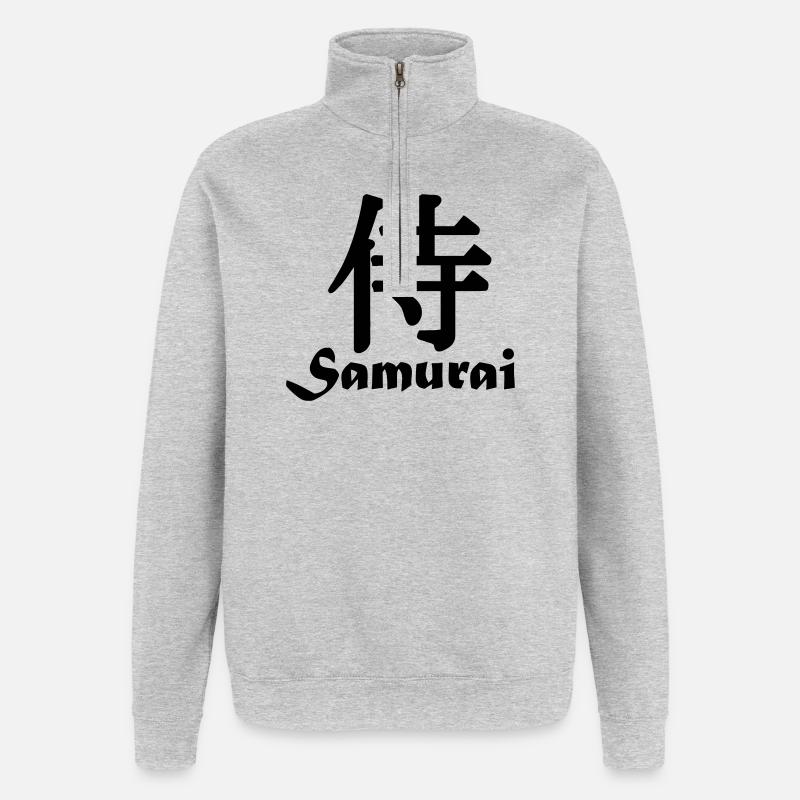 Samurai with text - Quarter-Zip Sweatshirt - heather grey