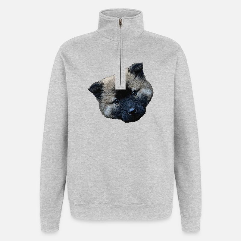 hündchen closing, eurasier welpe - Quarter-Zip-Sweatshirt - Grau meliert