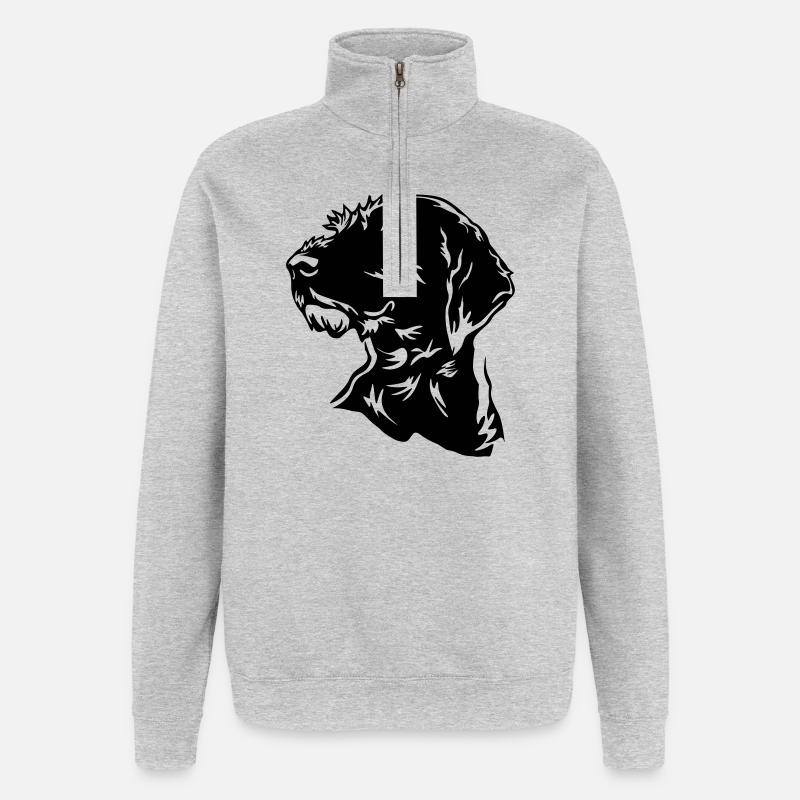 Deutsch Drahthaar Kopf - Quarter-Zip-Sweatshirt - Grau meliert