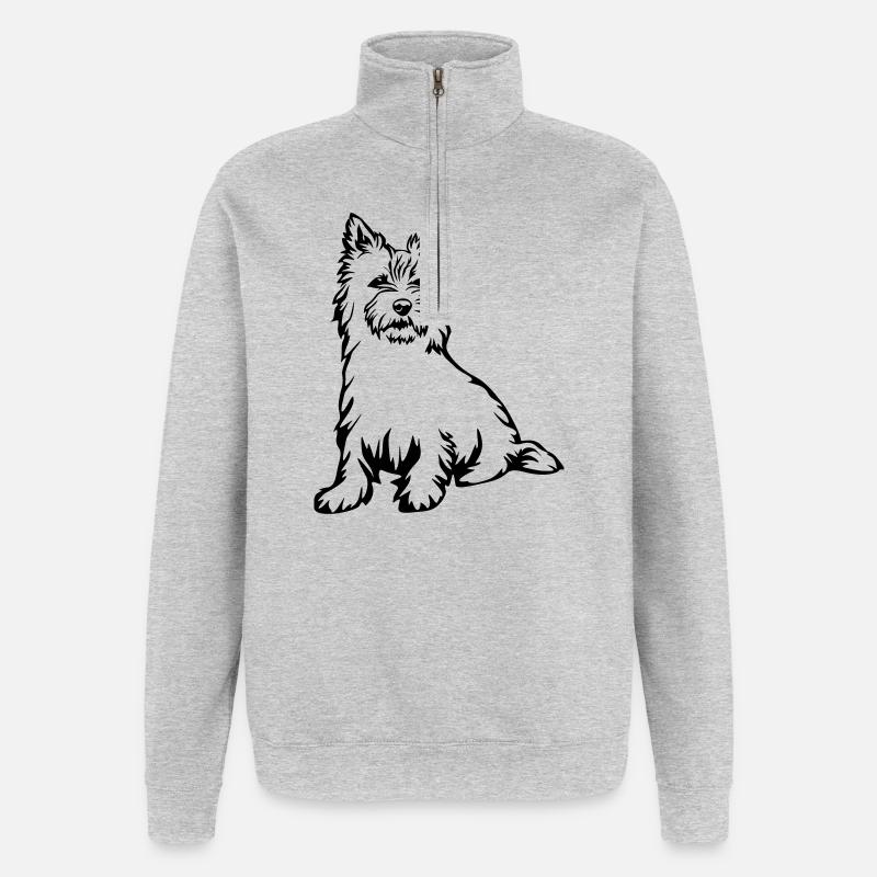 Cairn Terrier - Sweat à zip 1/4 - gris chiné