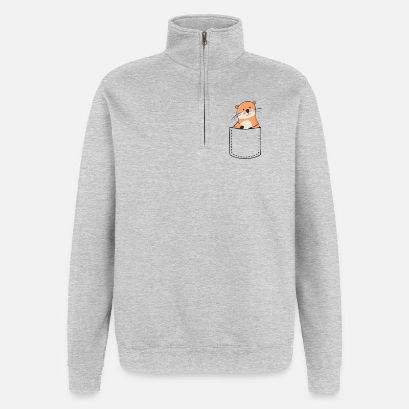 Loutres - Sweat à zip 1/4 - gris chiné