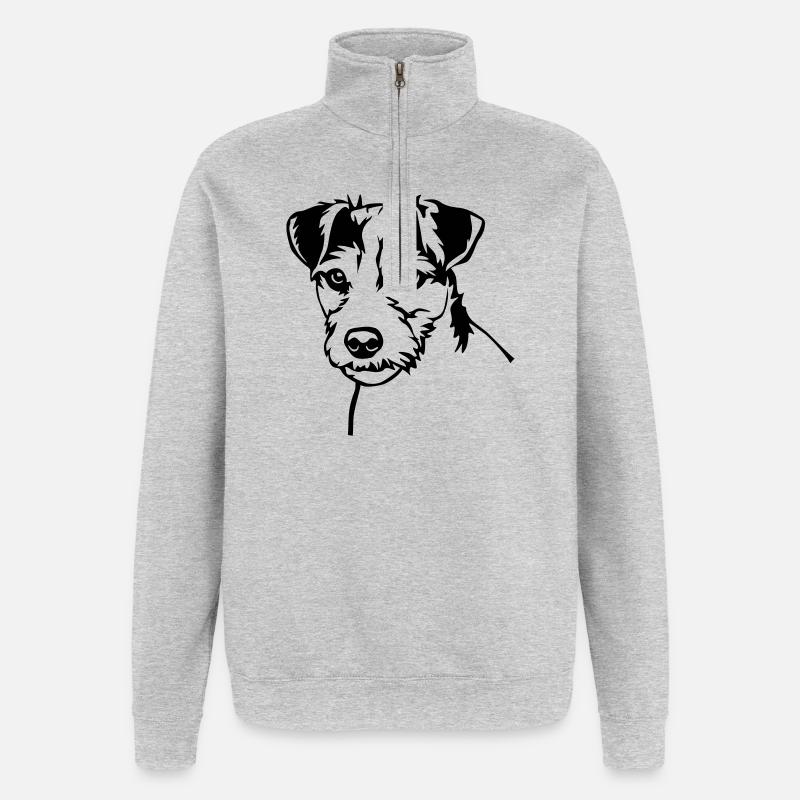 Tête de Parson Russell Terrier - Sweat à zip 1/4 - gris chiné