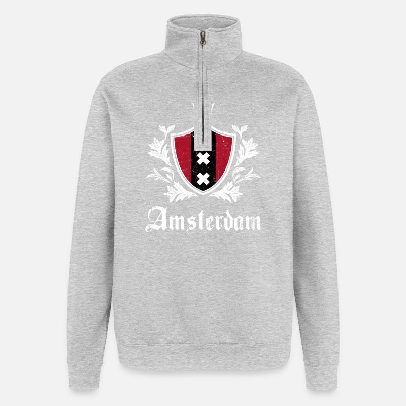 Amsterdamer Wappenschild - Quarter-Zip-Sweatshirt - Grau meliert