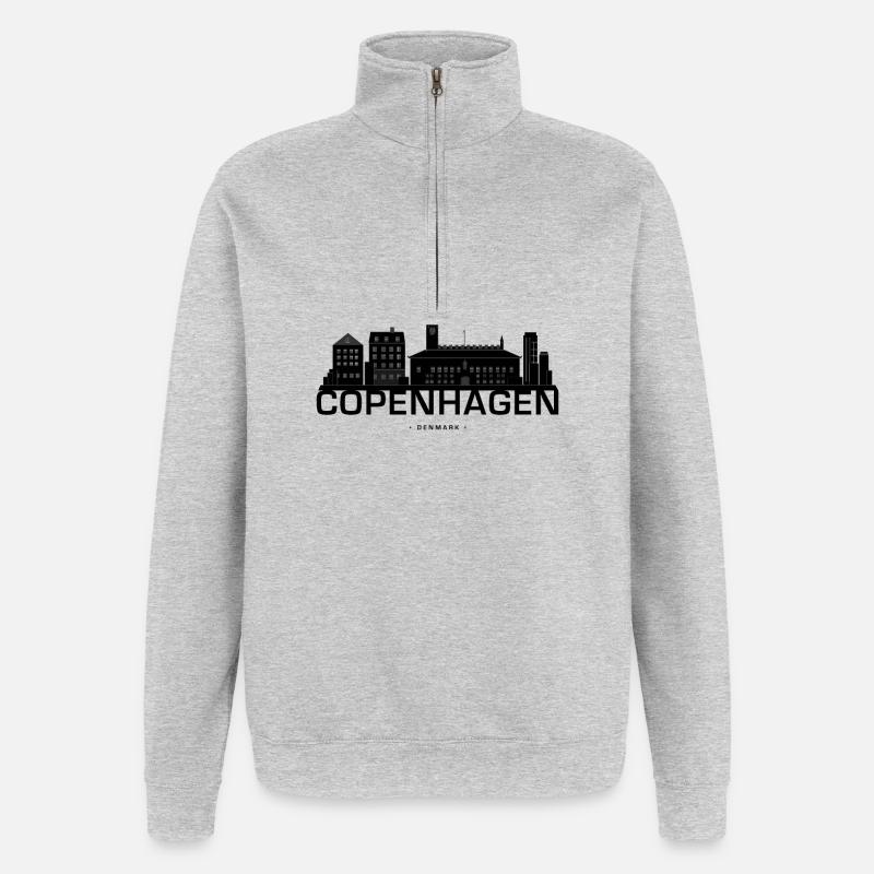 Skyline de Copenhague Danemark - Sweat à zip 1/4 - gris chiné