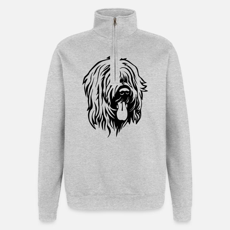 Tête de Briard - Sweat à zip 1/4 - gris chiné