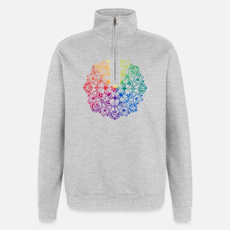 Mandala de fleurs - Sweat à zip 1/4 - gris chiné