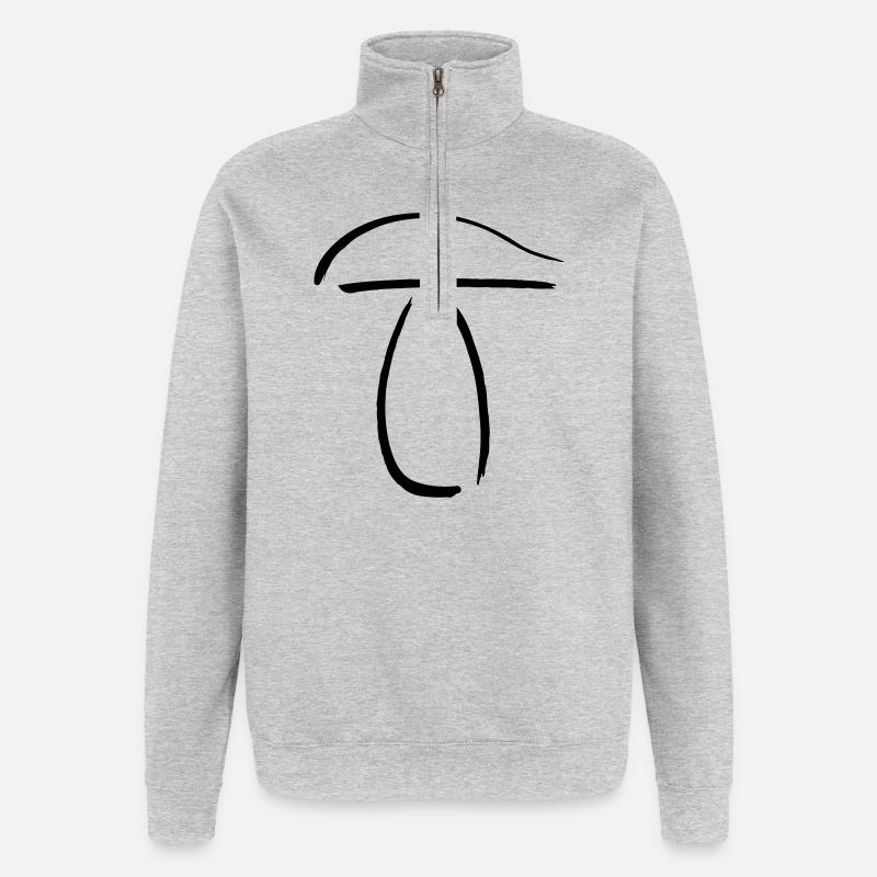 Cèpes aux champignons bâtonnets - Sweat à zip 1/4 - gris chiné