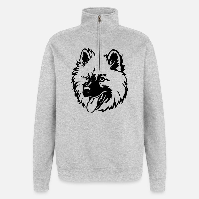 Tête Eurasier - Sweat à zip 1/4 - gris chiné