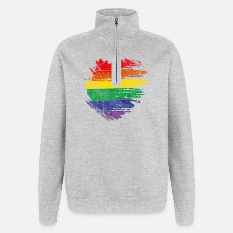 Regenbogenbürstenherz - Quarter-Zip-Sweatshirt - Grau meliert