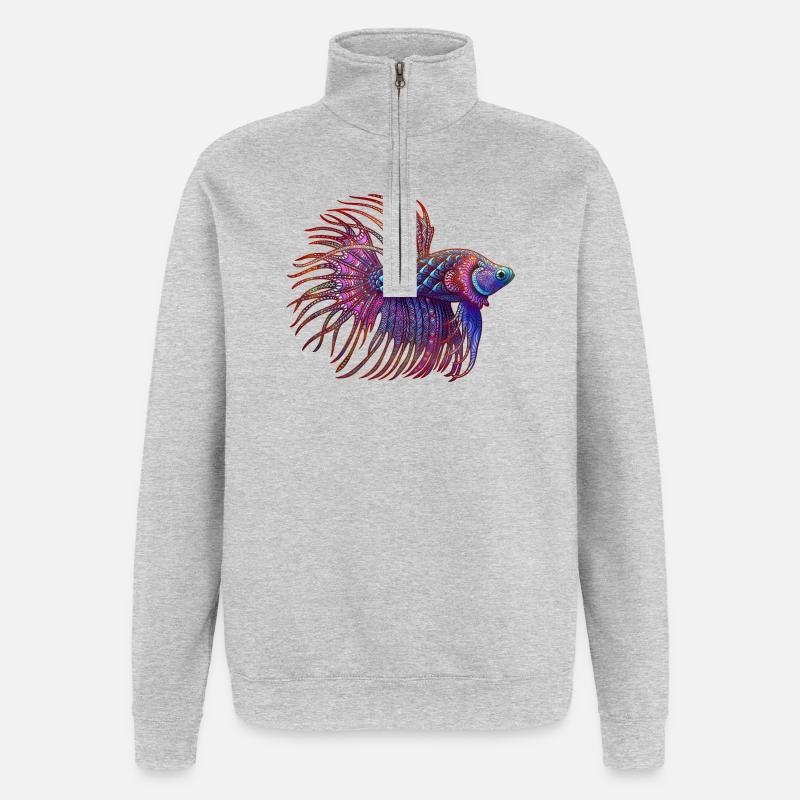Couleur Betta Zentangle - Sweat à zip 1/4 - gris chiné