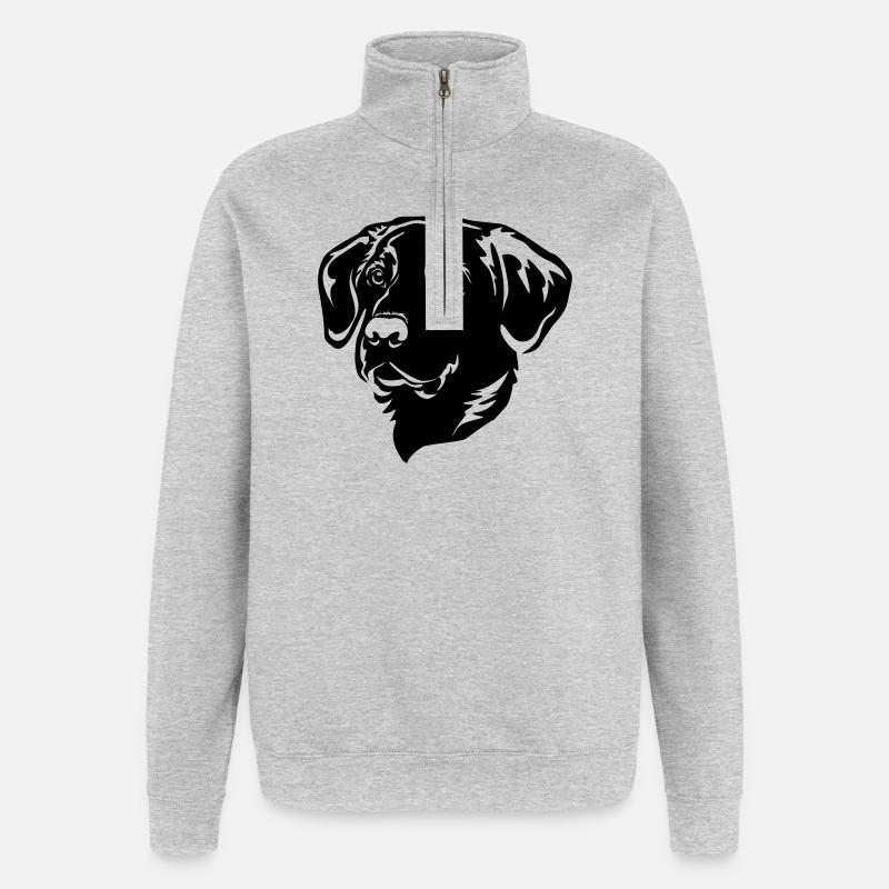 Tête de labrador - Sweat à zip 1/4 - gris chiné