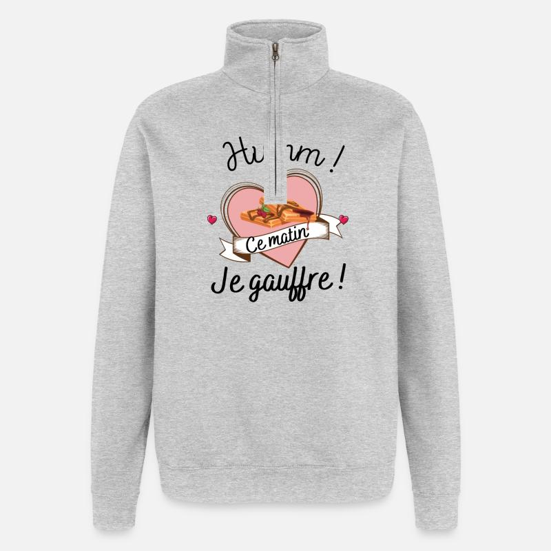 gauffre, humm, je gauffre ce matin. - Sweat à zip 1/4 - gris chiné