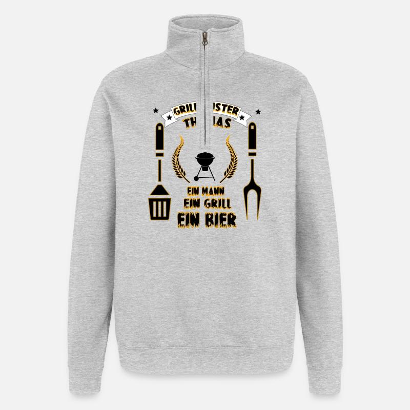 Grillmeister Thomas Grill Geschenk - Quarter-Zip-Sweatshirt - Grau meliert
