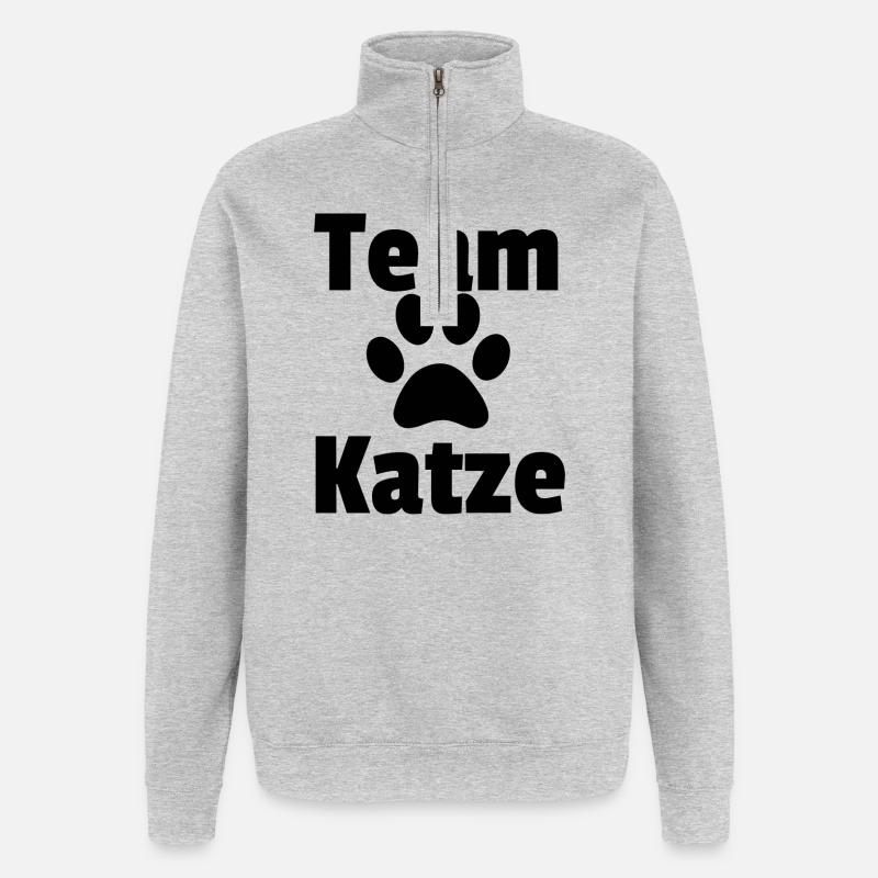 Team Katze schwarz raw - Quarter-Zip-Sweatshirt - Grau meliert
