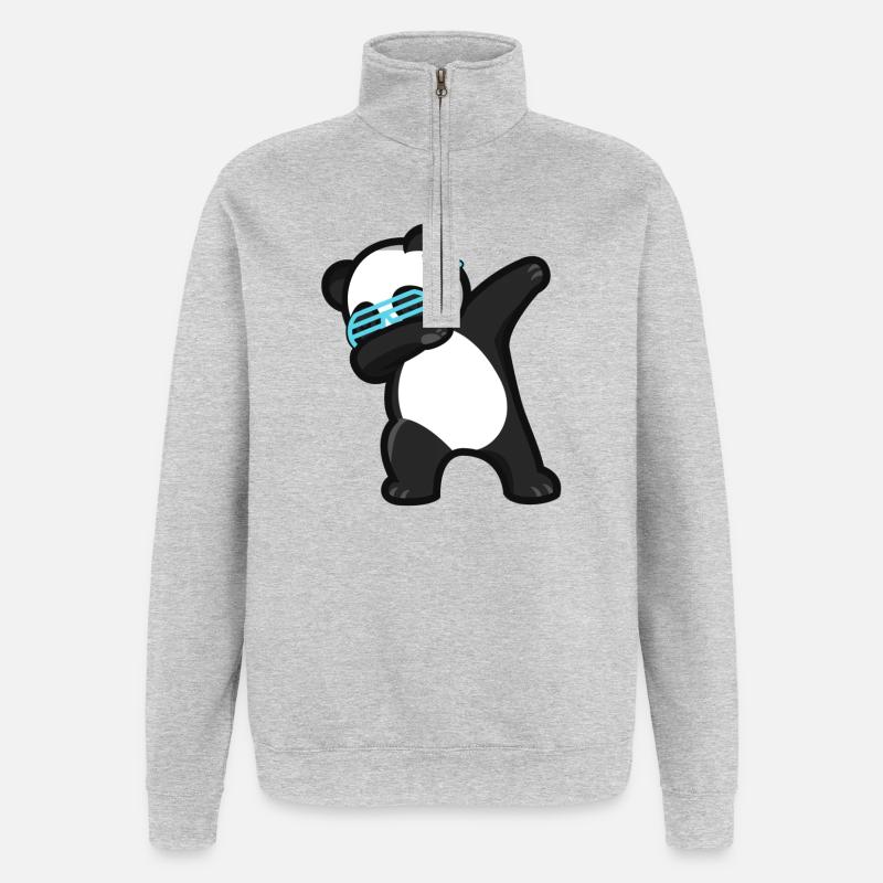 Dabbing Panda Pandabär - Quarter-Zip-Sweatshirt - Grau meliert