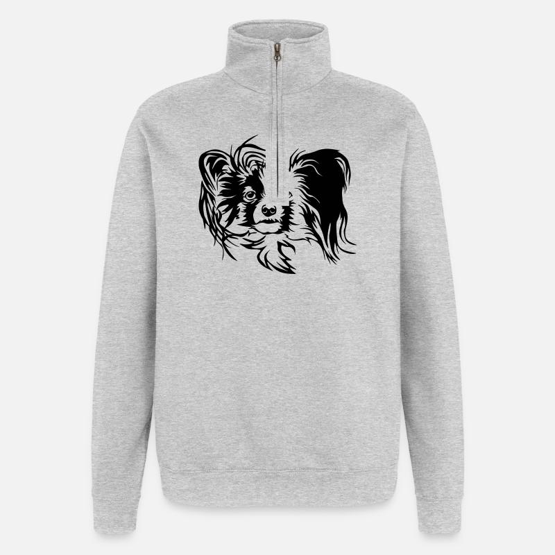 Papillon Kopf - Quarter-Zip-Sweatshirt - Grau meliert