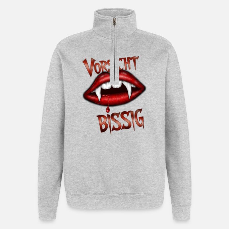 Vorsicht bissig - Quarter-Zip-Sweatshirt - Grau meliert