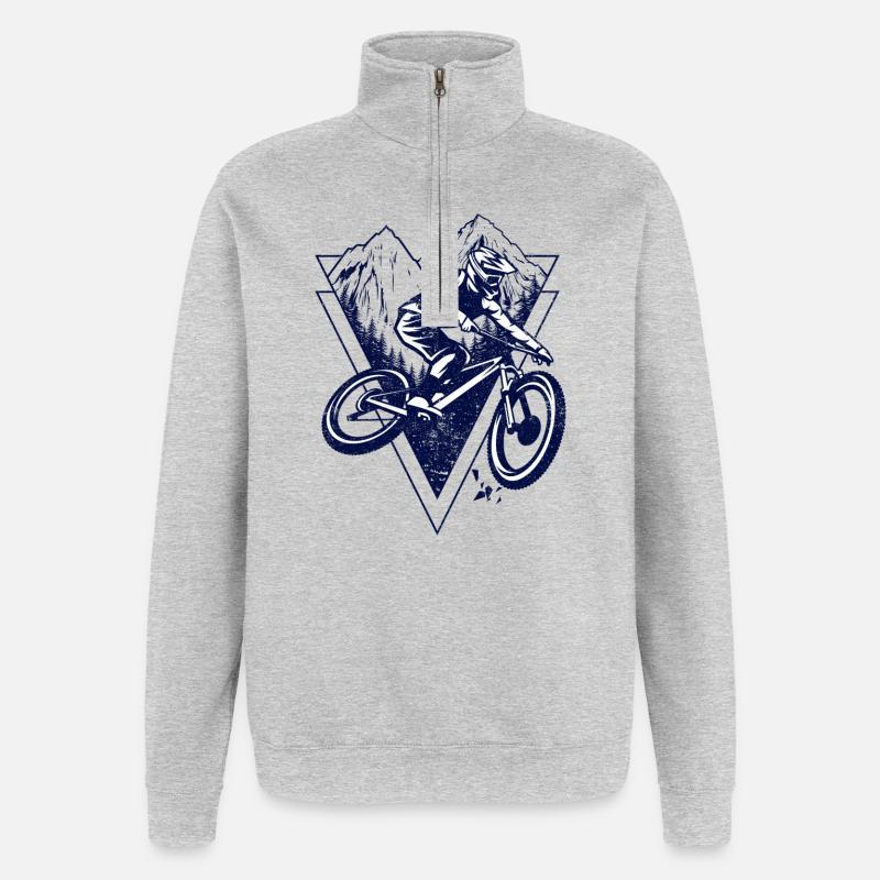 Mountainbiker im Ridge Triangle - Quarter-Zip-Sweatshirt - Grau meliert