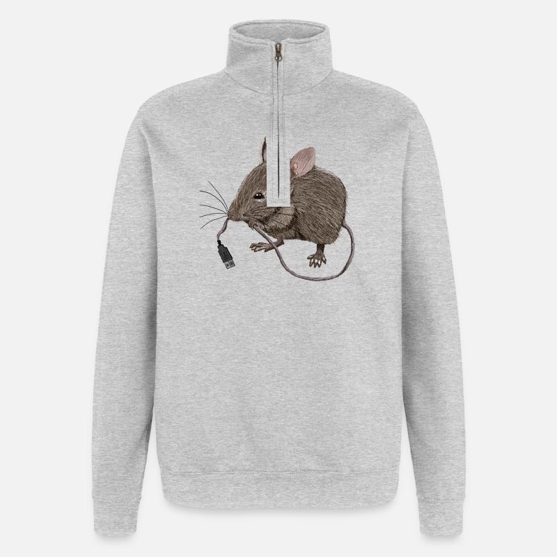 USB-Maus - Quarter-Zip-Sweatshirt - Grau meliert