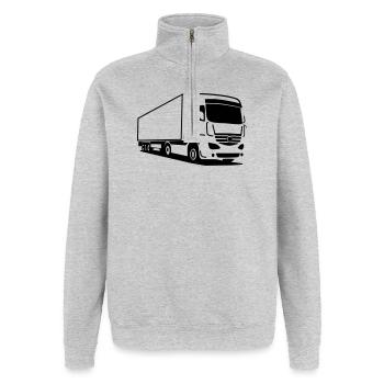 LKW Brummi – Klare Kante auf Achse - Quarter-Zip-Sweatshirt - Grau meliert - Vorne - AI Model Female 172 light (172cm) & AI Model Male 178 dark (178cm)