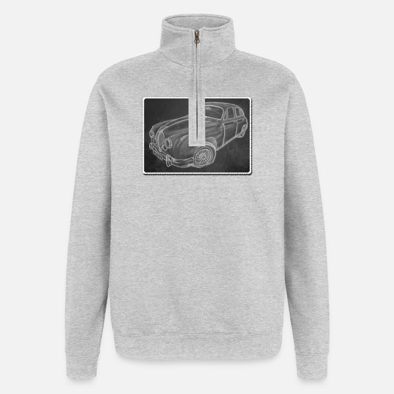 Oldtimer Jaguar - gezeichnet - Kunst auf Shirts... - Quarter-Zip-Sweatshirt - Grau meliert