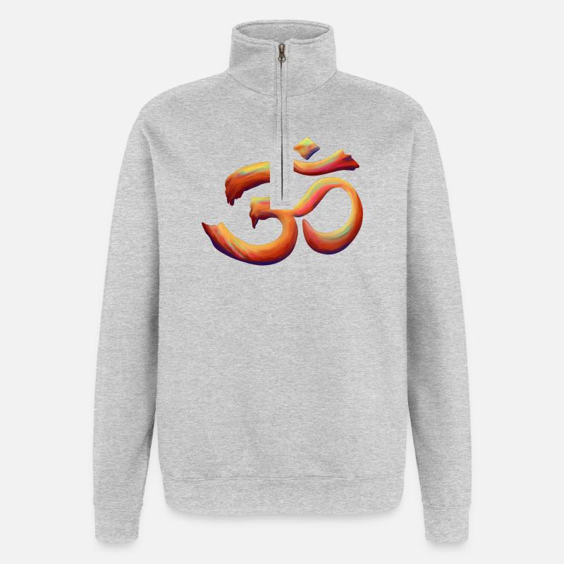 Om Regenbogenbürste - Quarter-Zip-Sweatshirt - Grau meliert