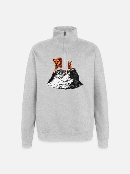 Smilodon, store kattemænd, sabeltandet tiger, forhistorisk - Sweatshirt med 1/4 lynlås - grå meleret