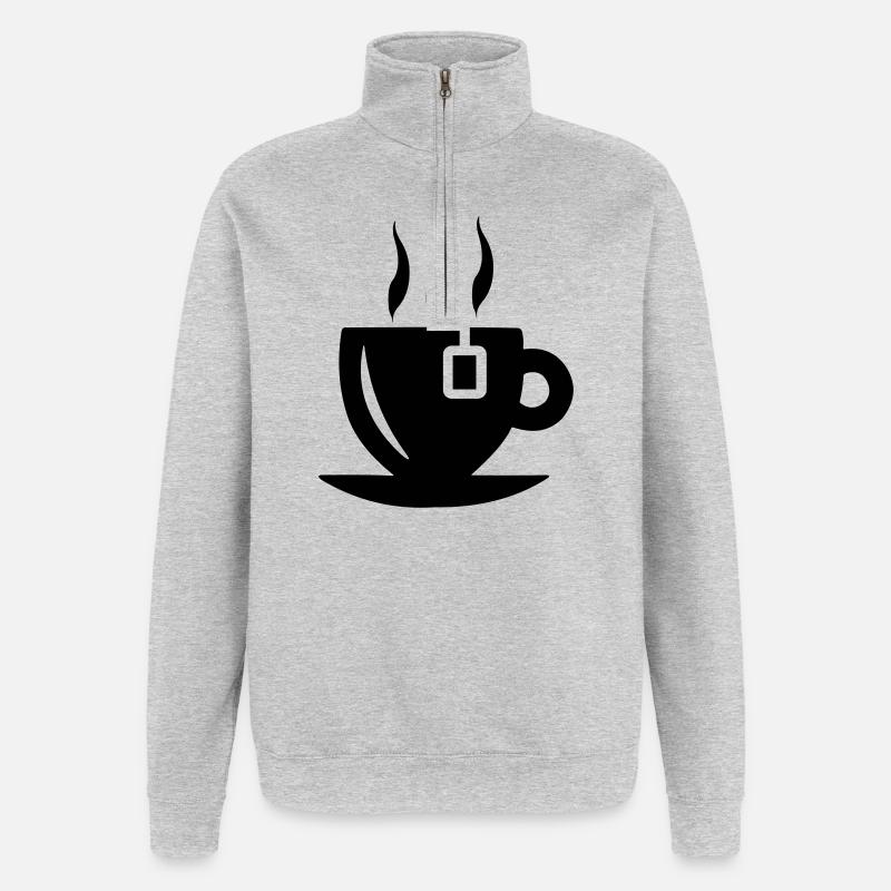 Teetasse mit Teebeutel - Quarter-Zip-Sweatshirt - Grau meliert
