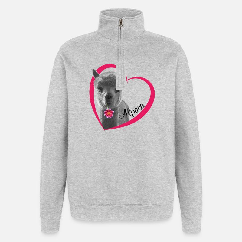 J’adore Alpaca. I love Alpaca - Sweat à zip 1/4 - gris chiné