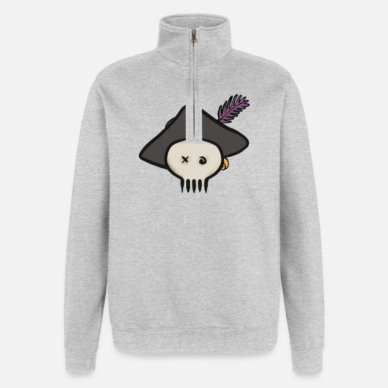 Pirate skull with feathered hat - Quarter-Zip Sweatshirt - heather grey