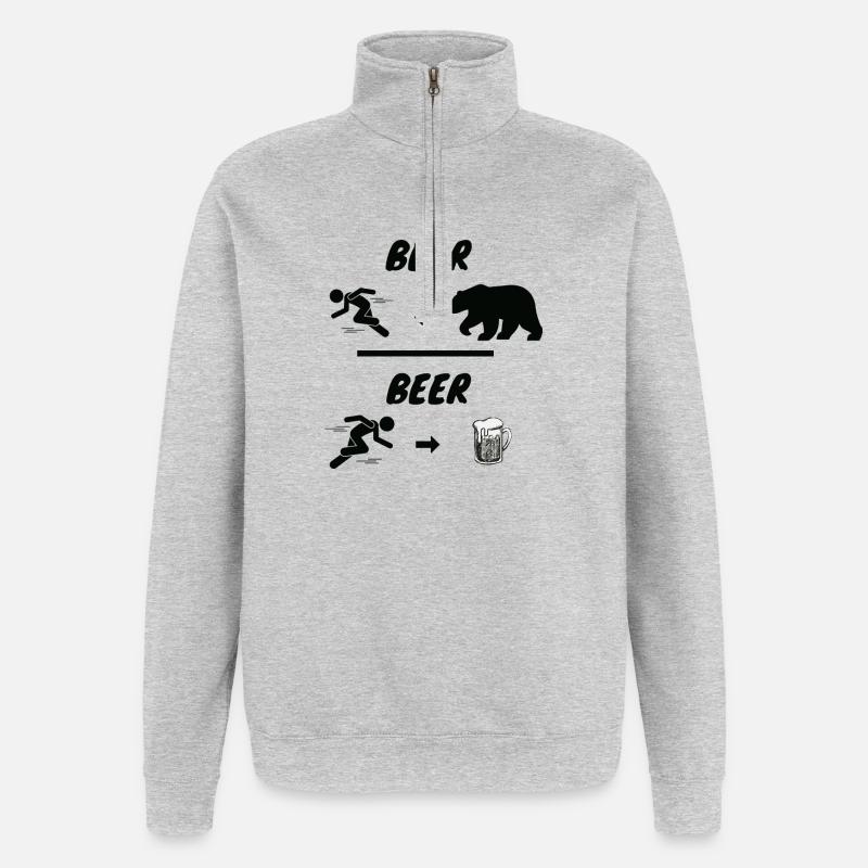 Course face à l’ours puis bière - Sweat à zip 1/4 - gris chiné